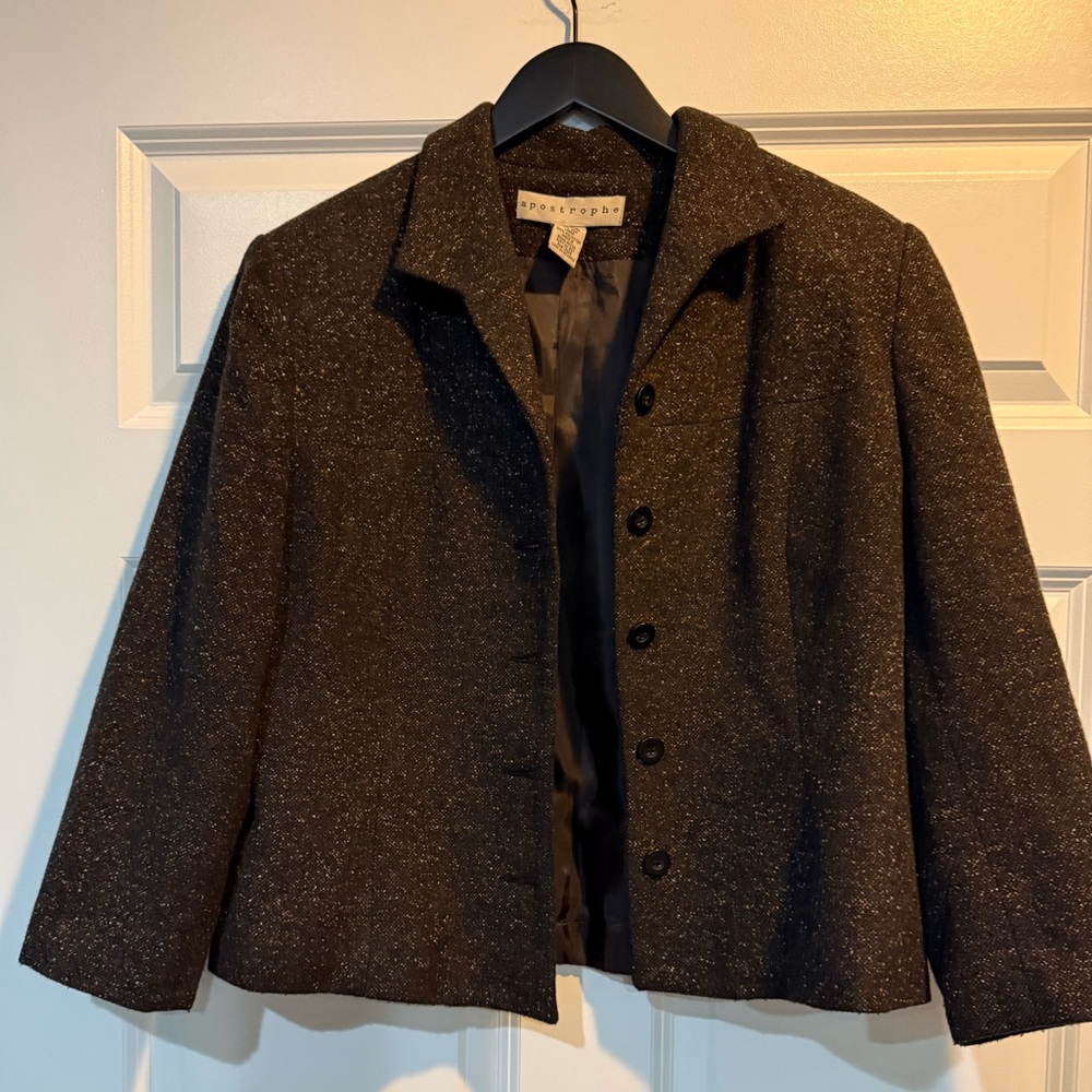 Vintage Silk Wool Blend Apostrophe Retro Speckled Wool Blazer Woman’s Size 12